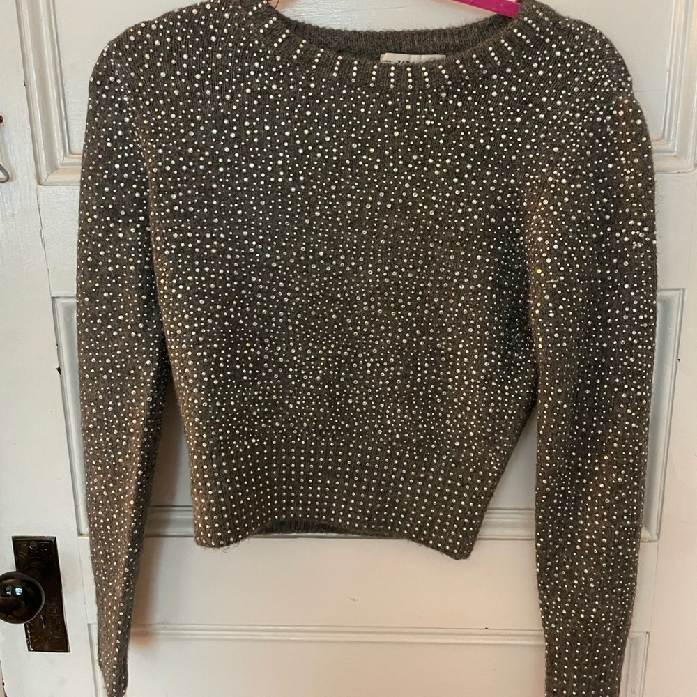 Zara Gray Knot Sequin Cropped Sweater